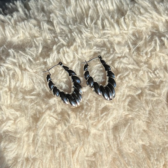 Silver Puffy Hoop Earrings - Picture 2 of 4